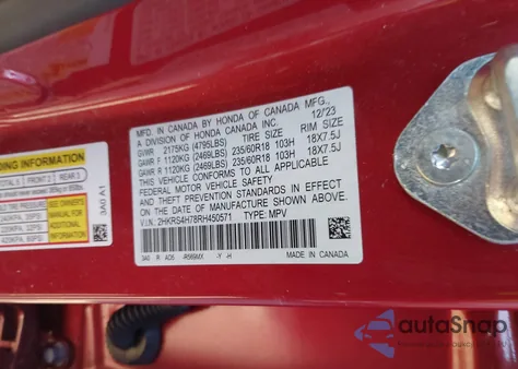 2024 Honda Cr-V Ex-L Awd from USA, damaged, VIN 2HKRS4H78RH450571